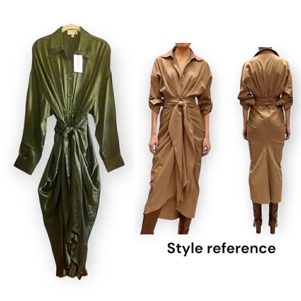 NWT Divine Heritage Silk button up dress, Dark green, Size XL